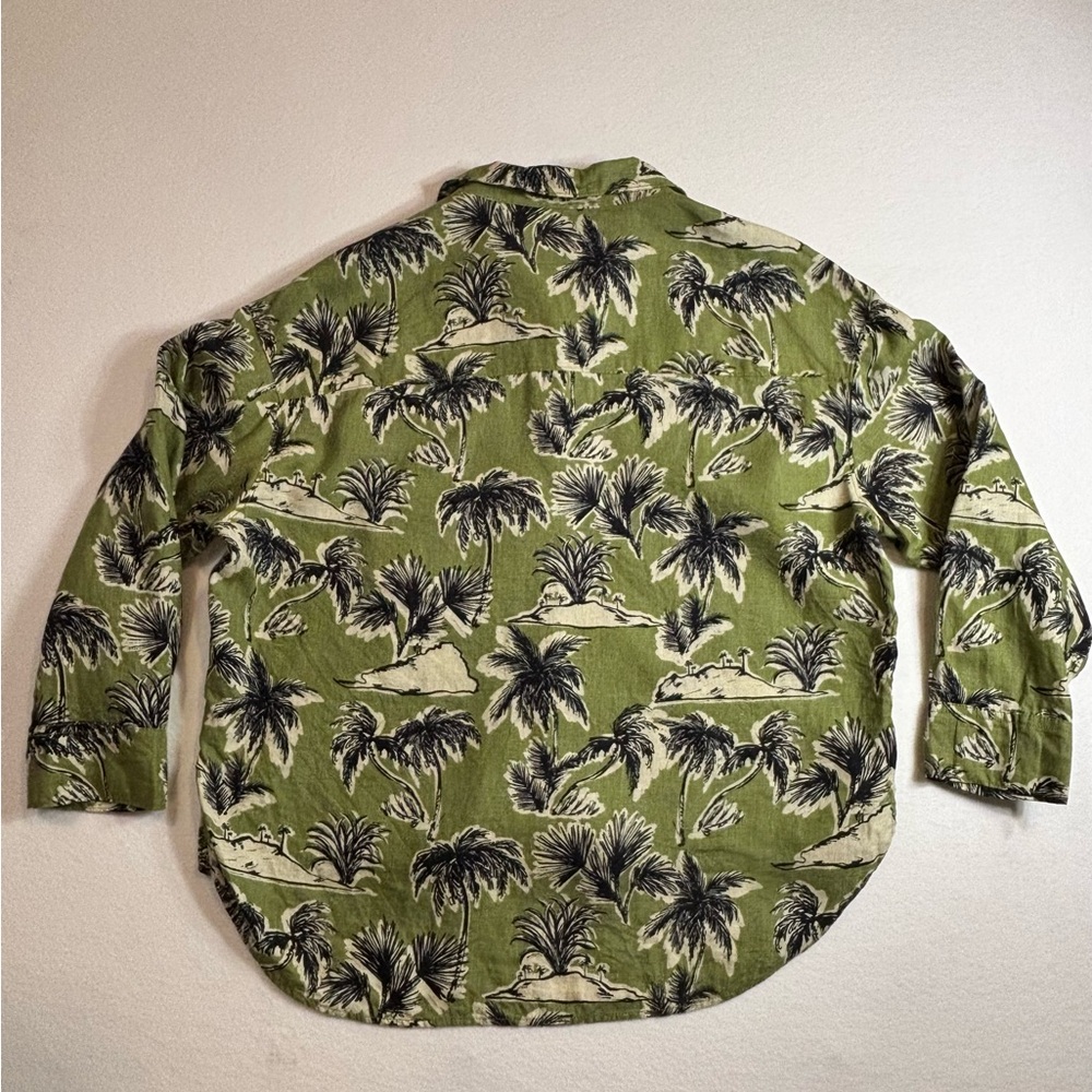Tahari Green Palm Print Button Down Shirt Size L - Picture 3 of 7